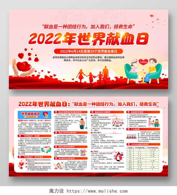 粉色风格2022世界献血日宣传栏